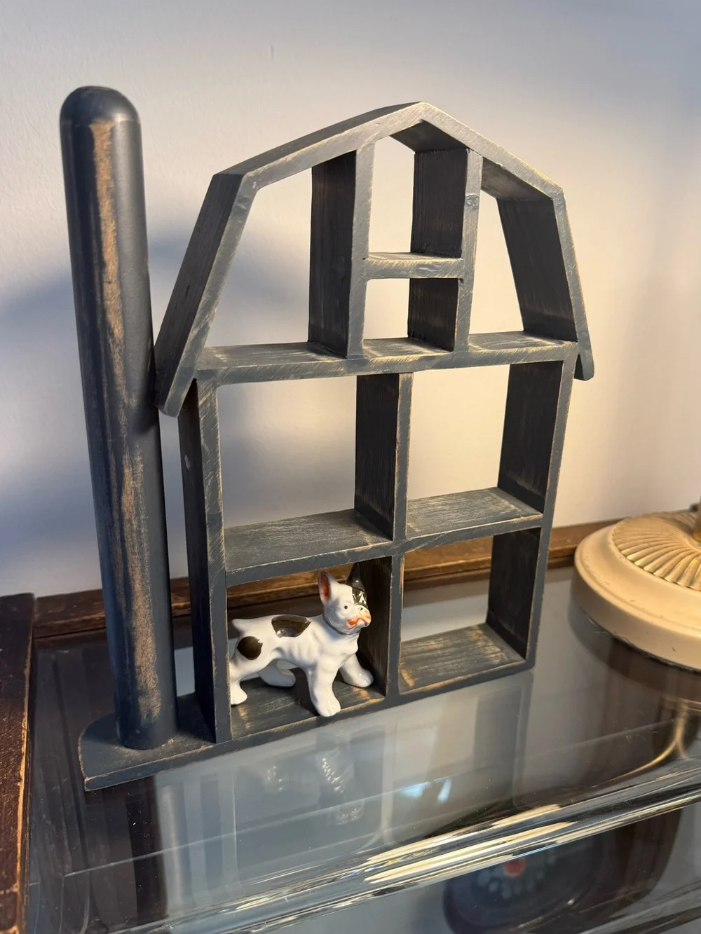 Rustic Small Farmhouse House Shelf Décor in Distressed Blue